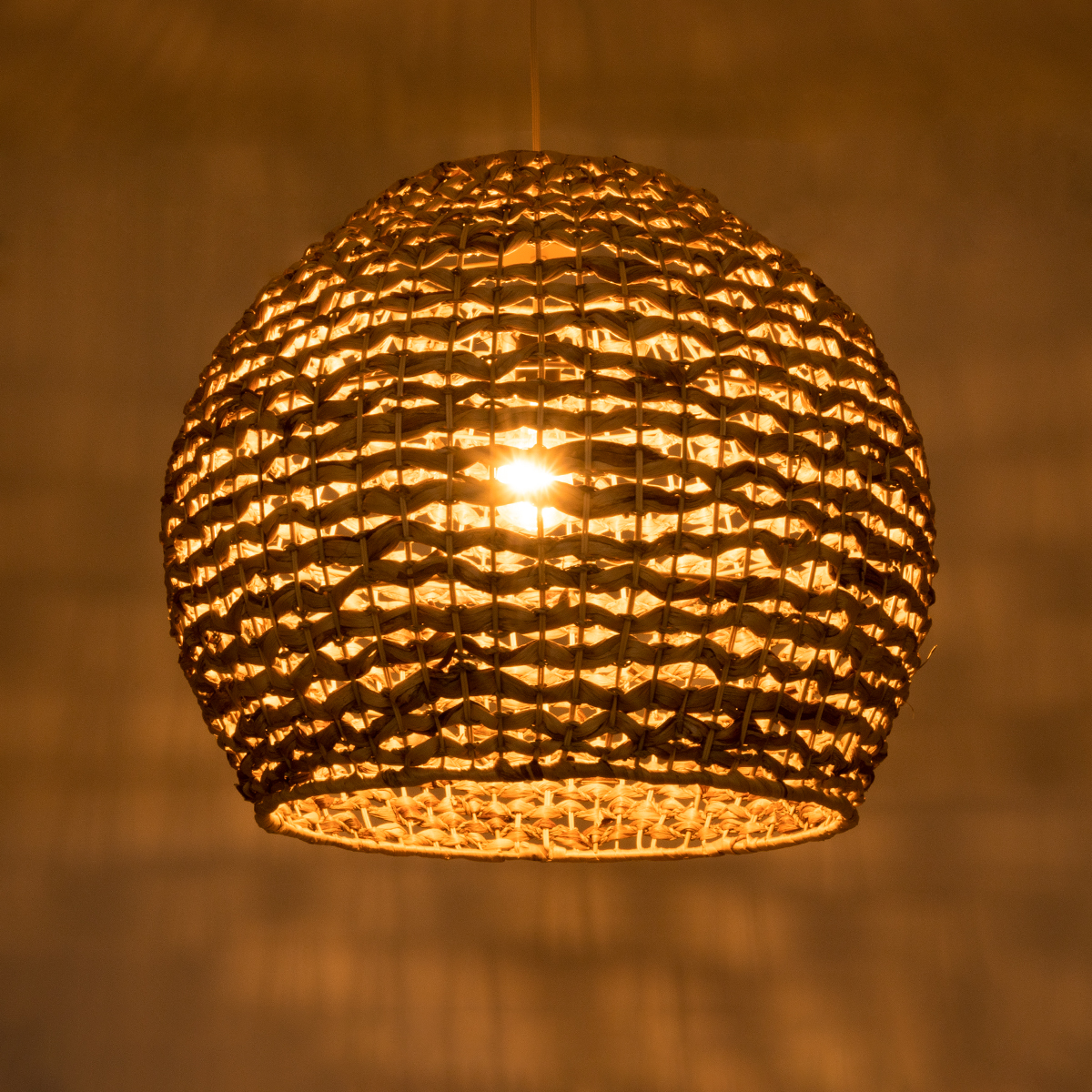 GloboStar® MANGATA 01851 Boho Κρεμαστό Φωτιστικό Καμπάνα Μονόφωτο 1 x E27 IP20 Καφέ Ξύλο - Μ60 x Π60 x Υ50cm