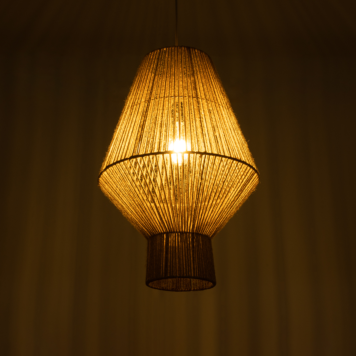 GloboStar® CAYMAN 01853 Boho Κρεμαστό Φωτιστικό Πλέγμα Μονόφωτο 1 x E27 IP20 Μπεζ Σχοινί - Μ40 x Π40 x Υ60cm