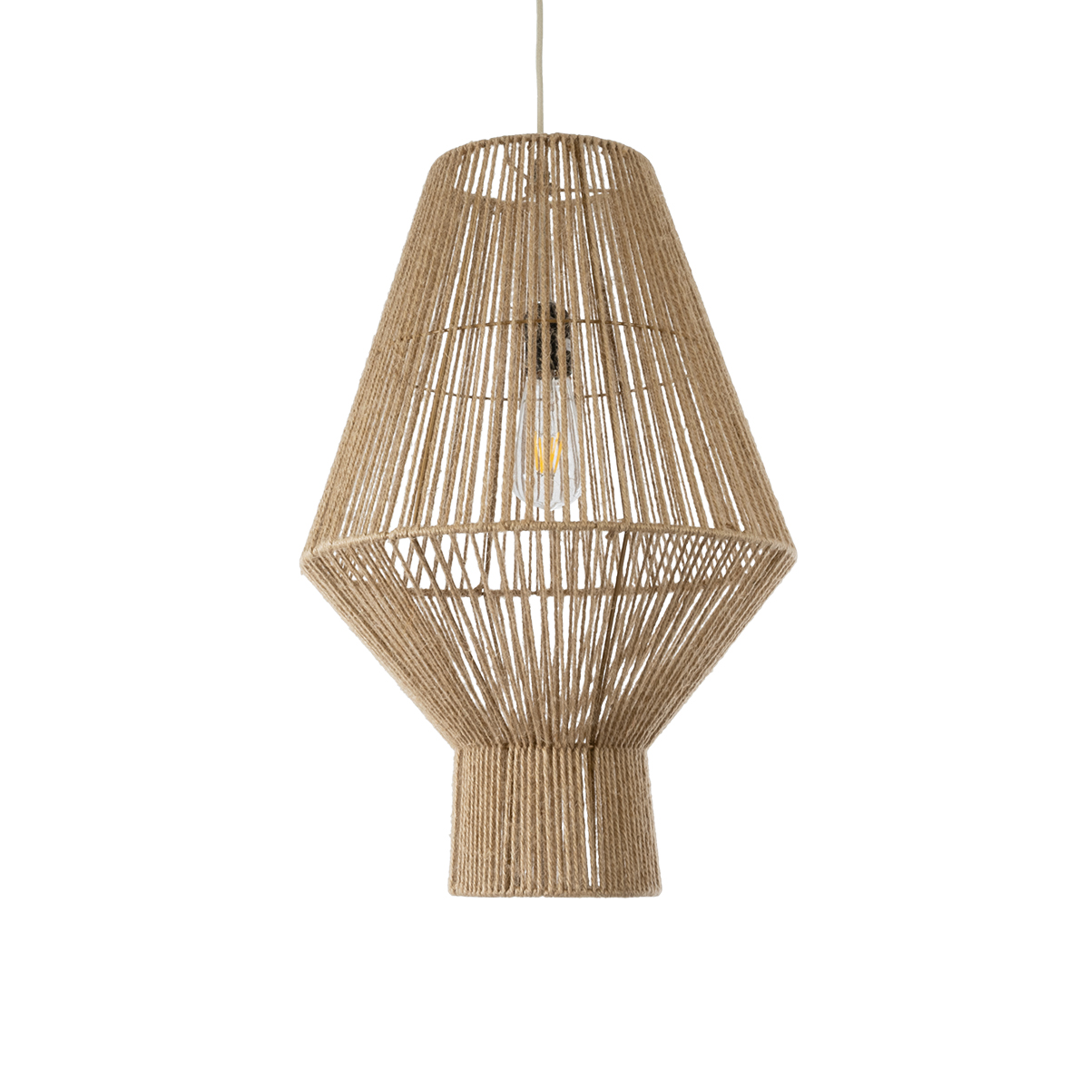 GloboStar® CAYMAN 01853 Boho Κρεμαστό Φωτιστικό Πλέγμα Μονόφωτο 1 x E27 IP20 Μπεζ Σχοινί - Μ40 x Π40 x Υ60cm