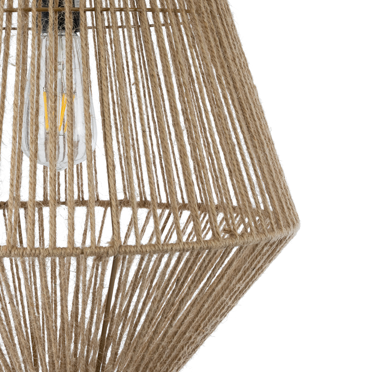 GloboStar® CAYMAN 01853 Boho Κρεμαστό Φωτιστικό Πλέγμα Μονόφωτο 1 x E27 IP20 Μπεζ Σχοινί - Μ40 x Π40 x Υ60cm