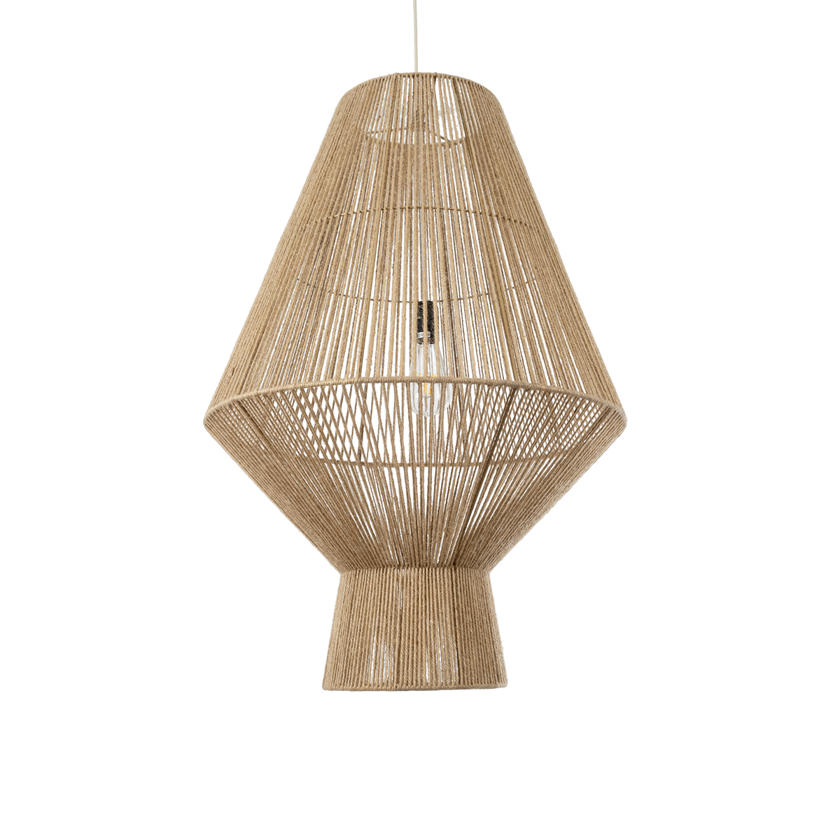 GloboStar® CAYMAN 01854 Boho Κρεμαστό Φωτιστικό Πλέγμα Μονόφωτο 1 x E27 IP20 Μπεζ Σχοινί - Μ60 x Π60 x Υ86cm
