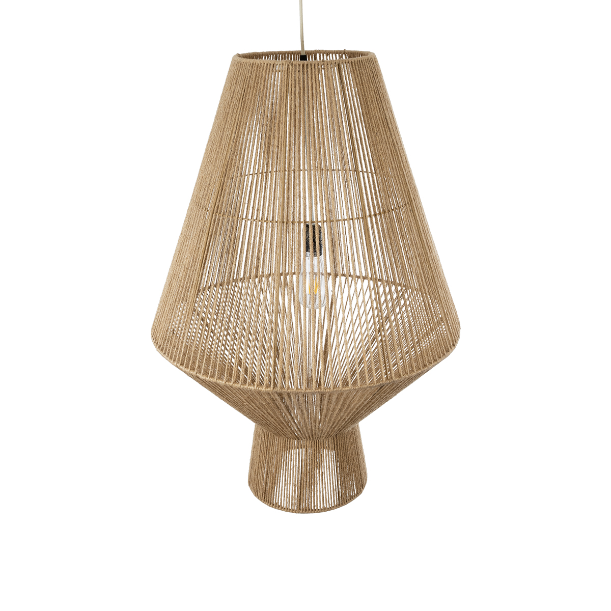 GloboStar® CAYMAN 01854 Boho Κρεμαστό Φωτιστικό Πλέγμα Μονόφωτο 1 x E27 IP20 Μπεζ Σχοινί - Μ60 x Π60 x Υ86cm