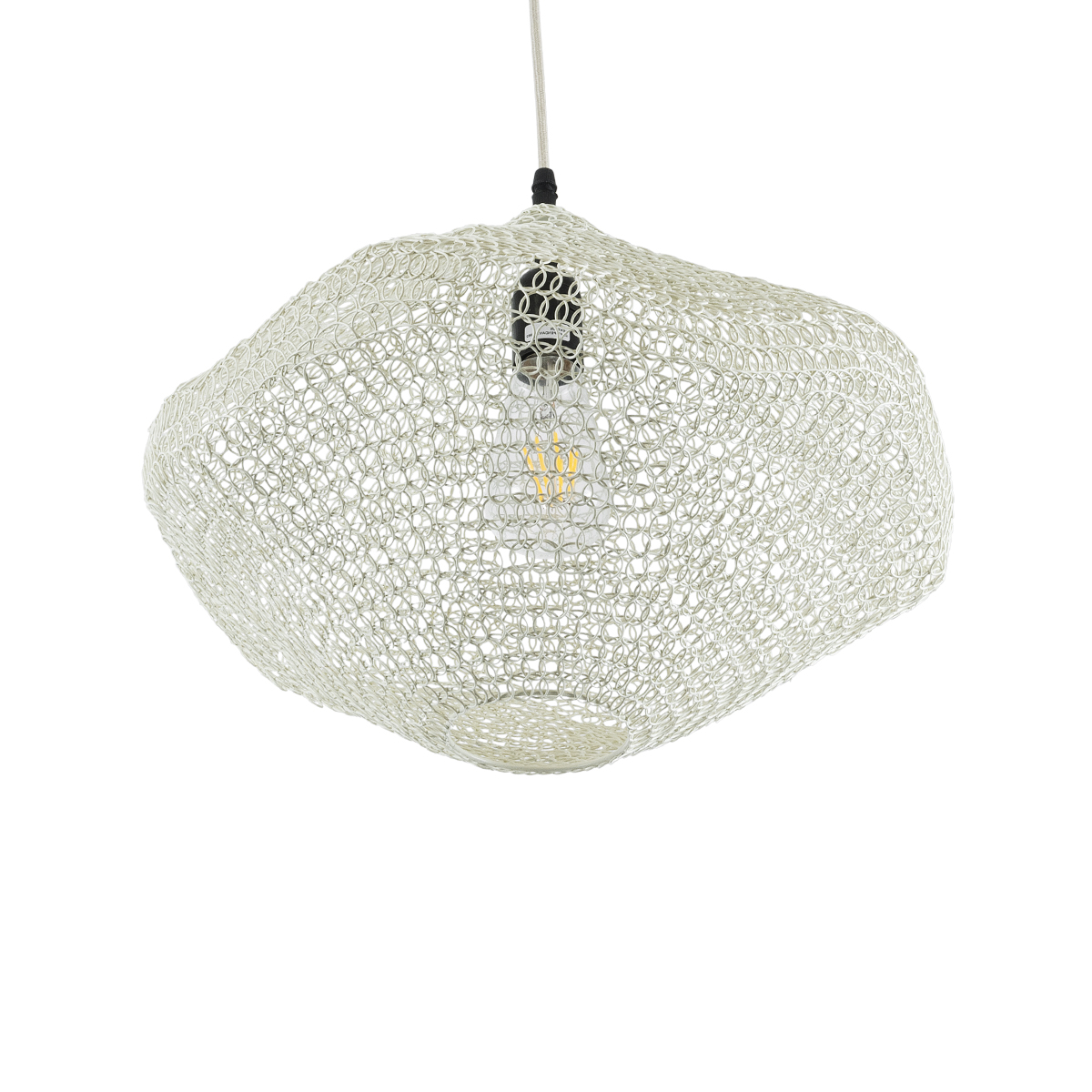 GloboStar® KENTUCKY 01862 Vintage Κρεμαστό Φωτιστικό Πλέγμα Μονόφωτο 1 x E27 IP20 Μπεζ Μέταλλο - Μ40 x Π40 x Υ30cm