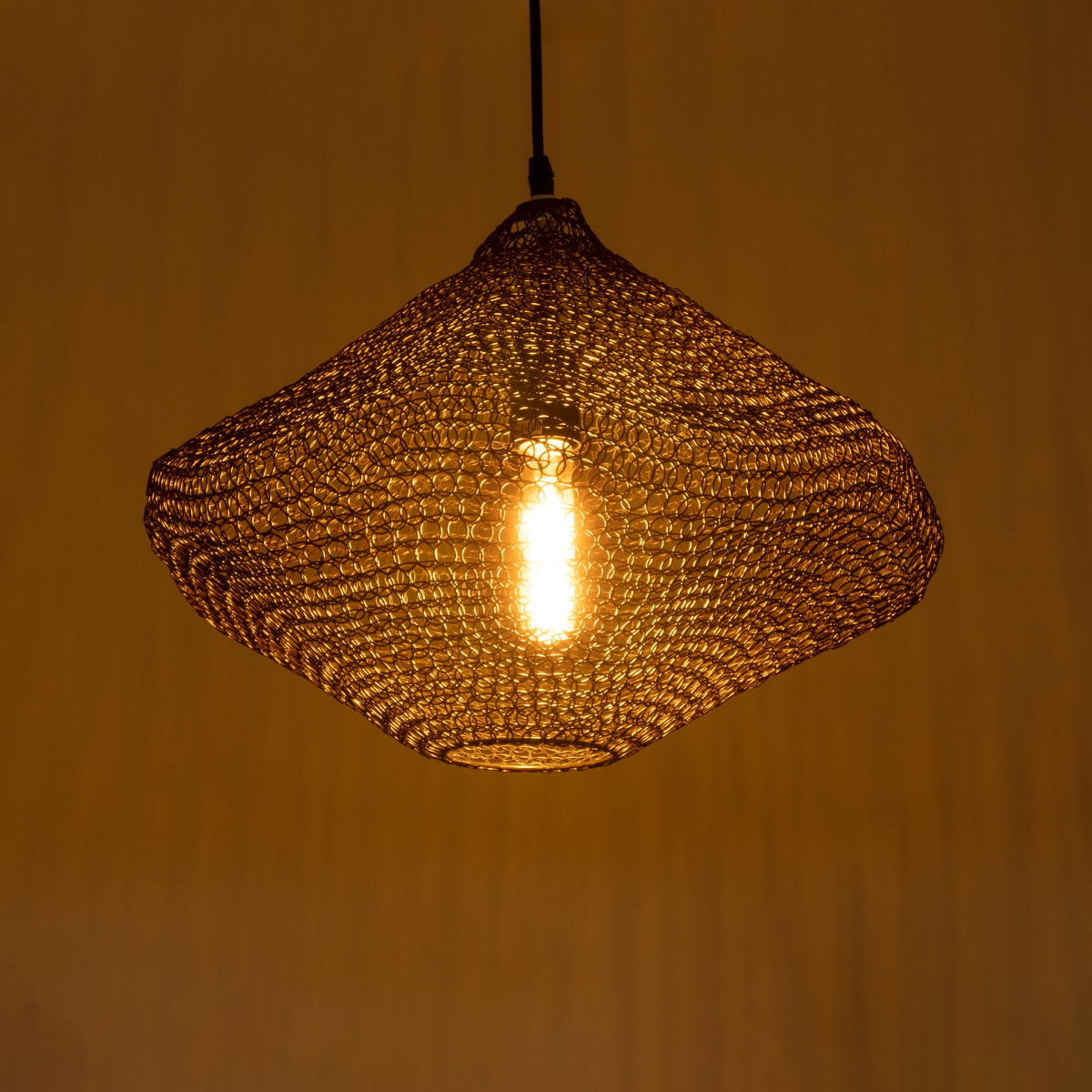 GloboStar® KENTUCKY 01863 Vintage Κρεμαστό Φωτιστικό Πλέγμα Μονόφωτο 1 x E27 IP20 Καφέ Μέταλλο - Μ40 x Π40 x Υ30cm