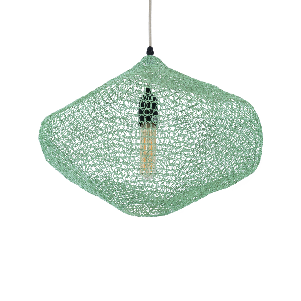 GloboStar® KENTUCKY 01864 Vintage Κρεμαστό Φωτιστικό Πλέγμα Μονόφωτο 1 x E27 IP20 Τιρκουάζ Μέταλλο - Μ40 x Π40 x Υ30cm