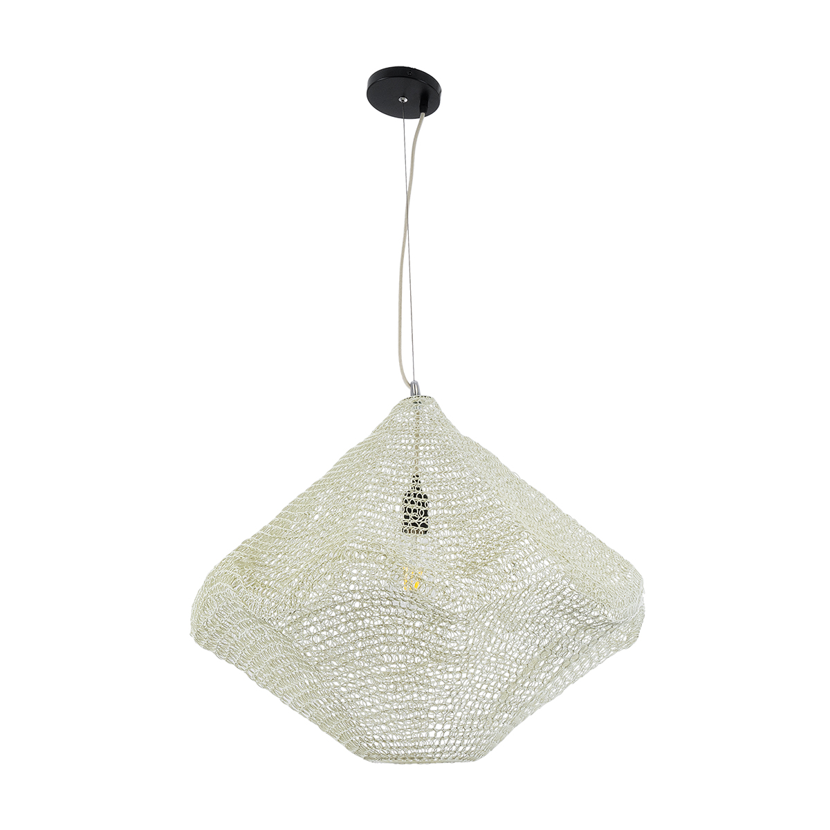 GloboStar® KENTUCKY 01865 Vintage Κρεμαστό Φωτιστικό Πλέγμα Μονόφωτο 1 x E27 IP20 Μπεζ Μέταλλο - Μ60 x Π60 x Υ50cm