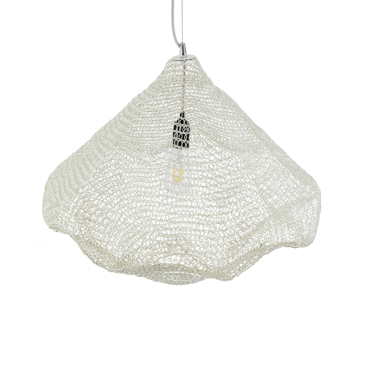 GloboStar® KENTUCKY 01865 Vintage Κρεμαστό Φωτιστικό Πλέγμα Μονόφωτο 1 x E27 IP20 Μπεζ Μέταλλο - Μ60 x Π60 x Υ50cm