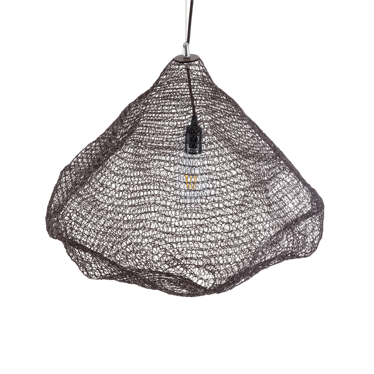 GloboStar® KENTUCKY 01867 Vintage Κρεμαστό Φωτιστικό Πλέγμα Μονόφωτο 1 x E27 IP20 Καφέ Μέταλλο - Μ60 x Π60 x Υ50cm