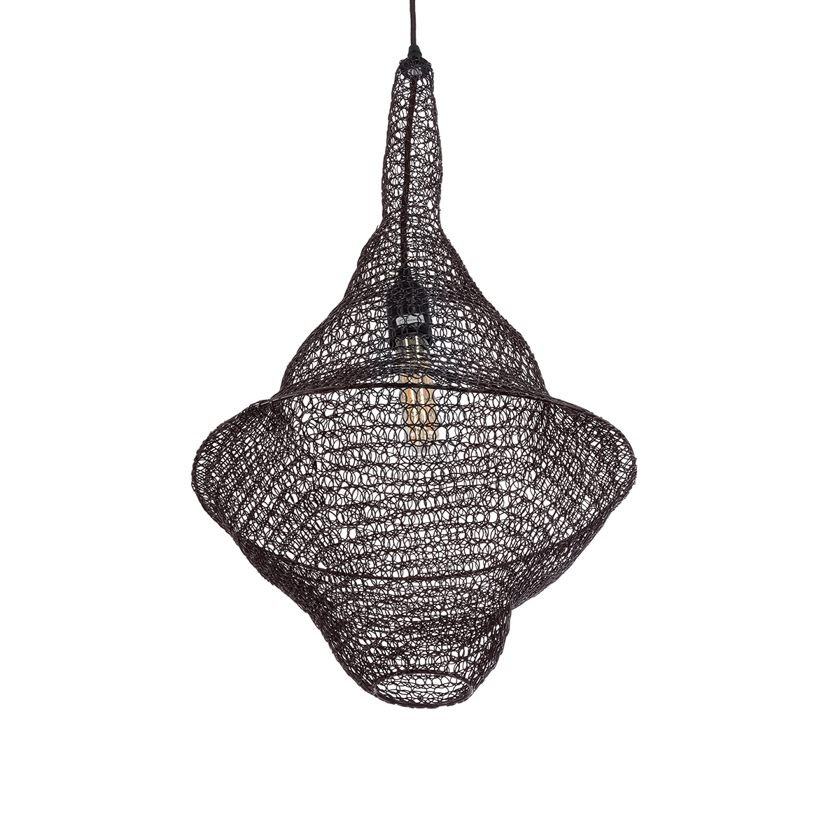 GloboStar® KENTUCKY 01872 Vintage Κρεμαστό Φωτιστικό Πλέγμα Μονόφωτο 1 x E27 IP20 Καφέ Μέταλλο - Μ35 x Π35 x Υ60cm