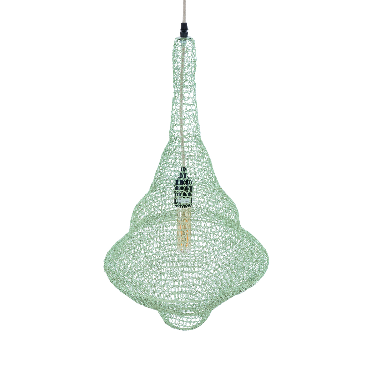 GloboStar® KENTUCKY 01873 Vintage Κρεμαστό Φωτιστικό Πλέγμα Μονόφωτο 1 x E27 IP20 Τιρκουάζ Μέταλλο - Μ35 x Π35 x Υ60cm