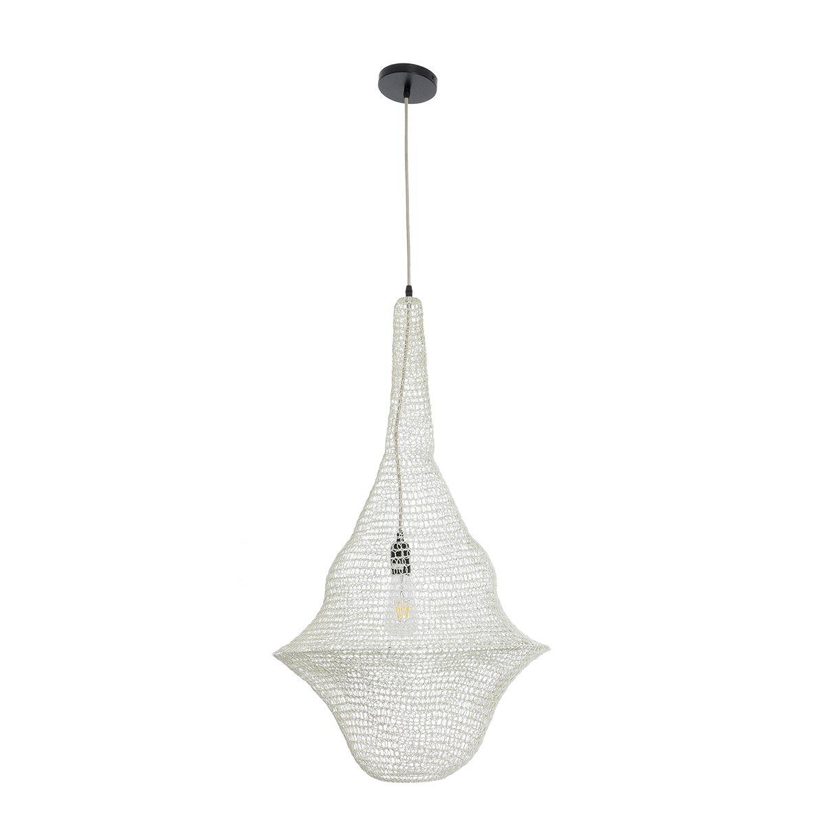 GloboStar® KENTUCKY 01874 Vintage Κρεμαστό Φωτιστικό Πλέγμα Μονόφωτο 1 x E27 IP20 Μπεζ Μέταλλο - Μ50 x Π50 x Υ90cm