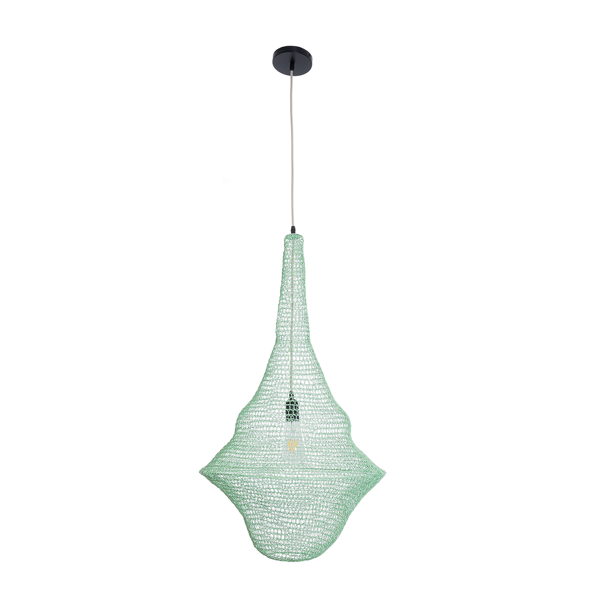 GloboStar® KENTUCKY 01876 Vintage Κρεμαστό Φωτιστικό Πλέγμα Μονόφωτο 1 x E27 IP20 Τιρκουάζ Μέταλλο - Μ50 x Π50 x Υ90cm