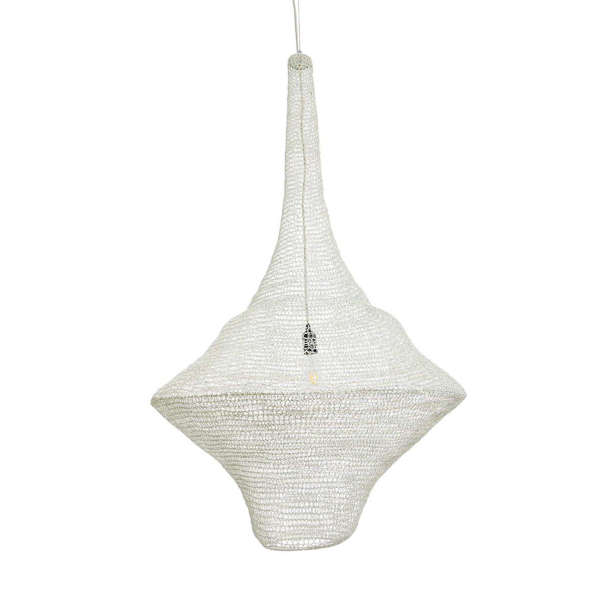 GloboStar® KENTUCKY 01877 Vintage Κρεμαστό Φωτιστικό Πλέγμα Μονόφωτο 1 x E27 IP20 Μπεζ Μέταλλο - Μ80 x Π80 x Υ140cm