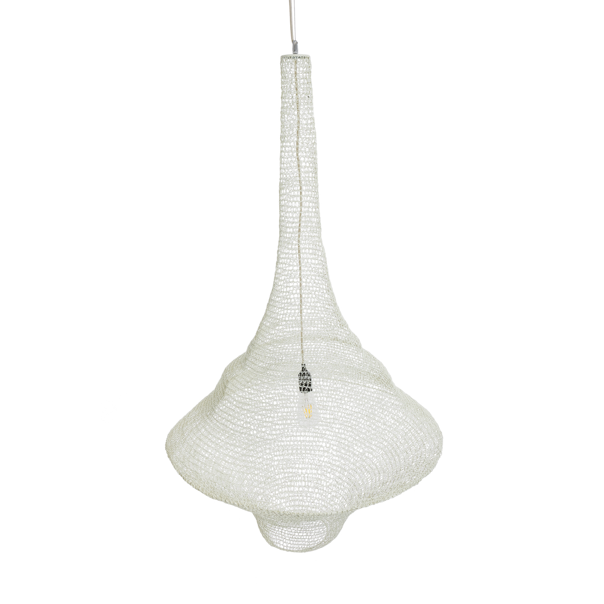 GloboStar® KENTUCKY 01877 Vintage Κρεμαστό Φωτιστικό Πλέγμα Μονόφωτο 1 x E27 IP20 Μπεζ Μέταλλο - Μ80 x Π80 x Υ140cm