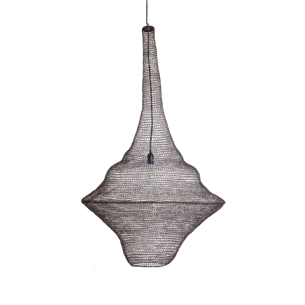 GloboStar® KENTUCKY 01878 Vintage Κρεμαστό Φωτιστικό Πλέγμα Μονόφωτο 1 x E27 IP20 Καφέ Μέταλλο - Μ80 x Π80 x Υ140cm