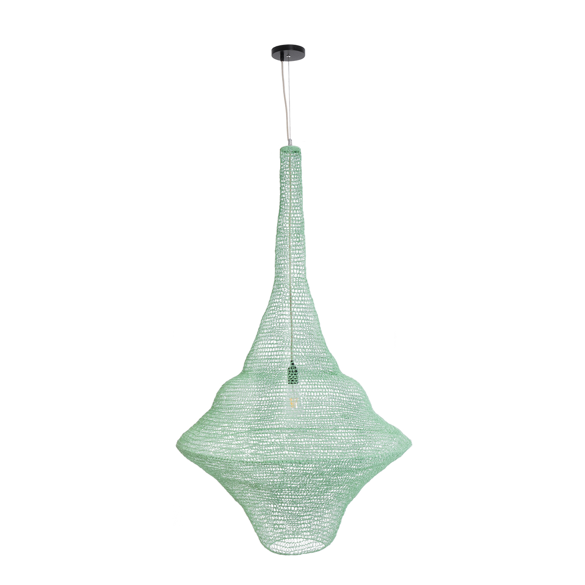 GloboStar® KENTUCKY 01879 Vintage Κρεμαστό Φωτιστικό Πλέγμα Μονόφωτο 1 x E27 IP20 Τιρκουάζ Μέταλλο - Μ80 x Π80 x Υ140cm