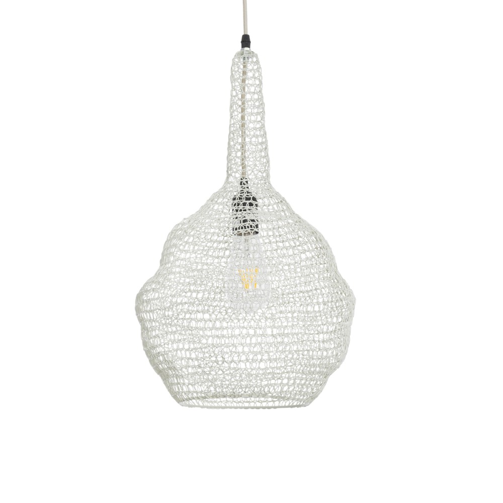 GloboStar® KENTUCKY 01880 Vintage Κρεμαστό Φωτιστικό Πλέγμα Μονόφωτο 1 x E27 IP20 Μπεζ Μέταλλο - Μ30 x Π30 x Υ50cm