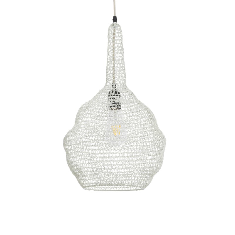 GloboStar® KENTUCKY 01880 Vintage Κρεμαστό Φωτιστικό Πλέγμα Μονόφωτο 1 x E27 IP20 Μπεζ Μέταλλο - Μ30 x Π30 x Υ50cm