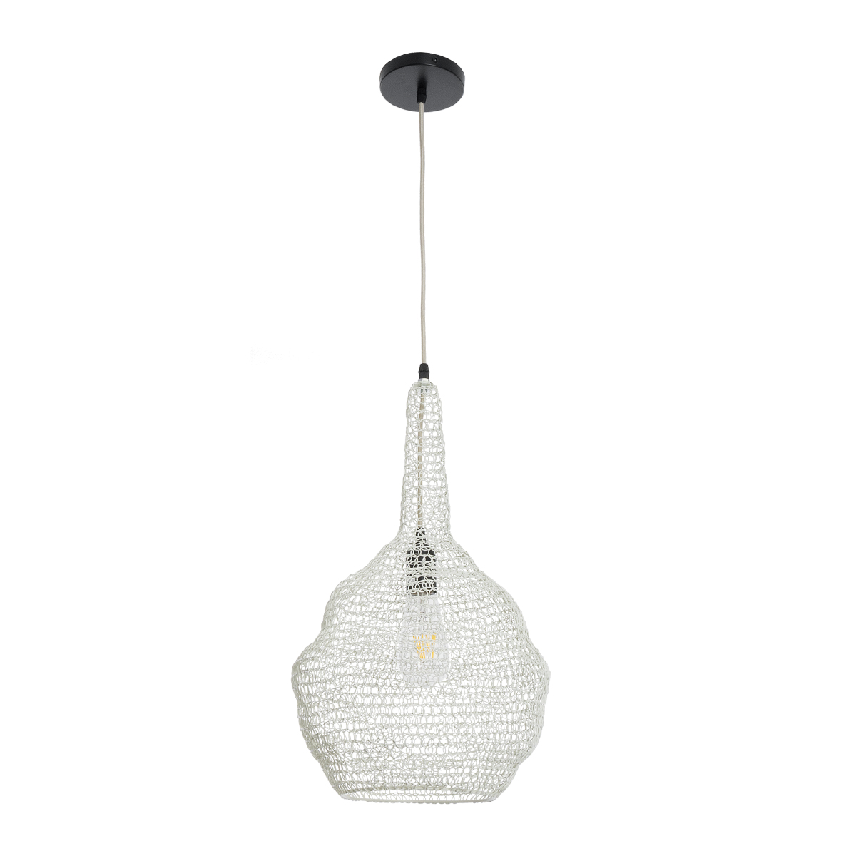 GloboStar® KENTUCKY 01880 Vintage Κρεμαστό Φωτιστικό Πλέγμα Μονόφωτο 1 x E27 IP20 Μπεζ Μέταλλο - Μ30 x Π30 x Υ50cm