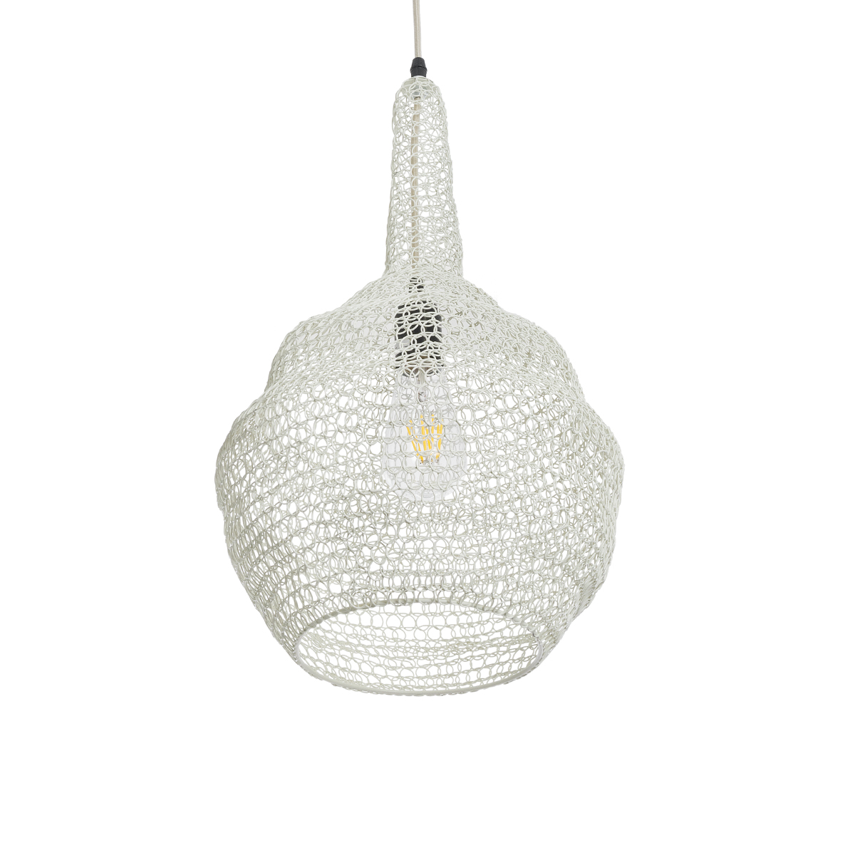 GloboStar® KENTUCKY 01880 Vintage Κρεμαστό Φωτιστικό Πλέγμα Μονόφωτο 1 x E27 IP20 Μπεζ Μέταλλο - Μ30 x Π30 x Υ50cm