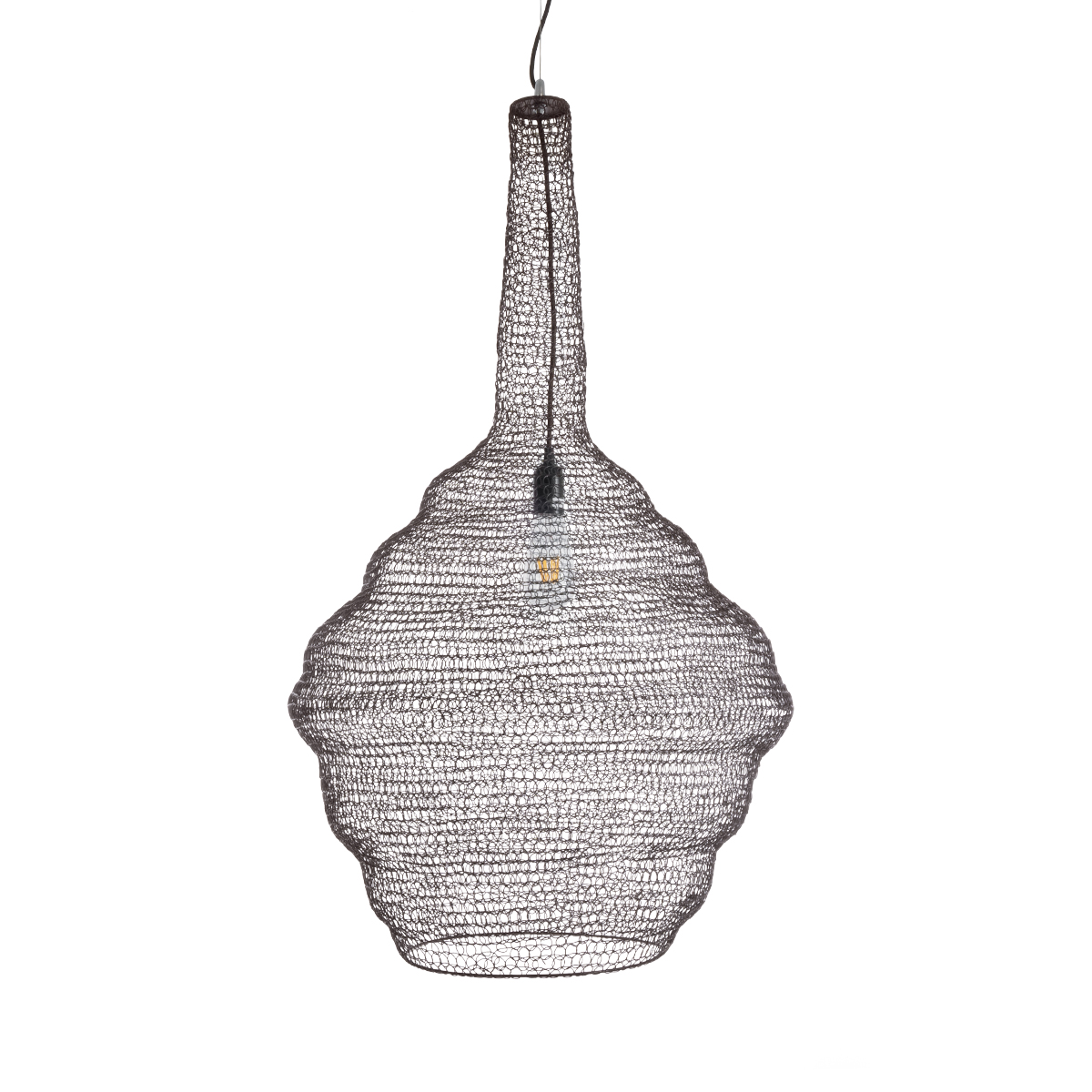 GloboStar® KENTUCKY 01884 Vintage Κρεμαστό Φωτιστικό Πλέγμα Μονόφωτο 1 x E27 IP20 Καφέ Μέταλλο - Μ60 x Π60 x Υ90cm