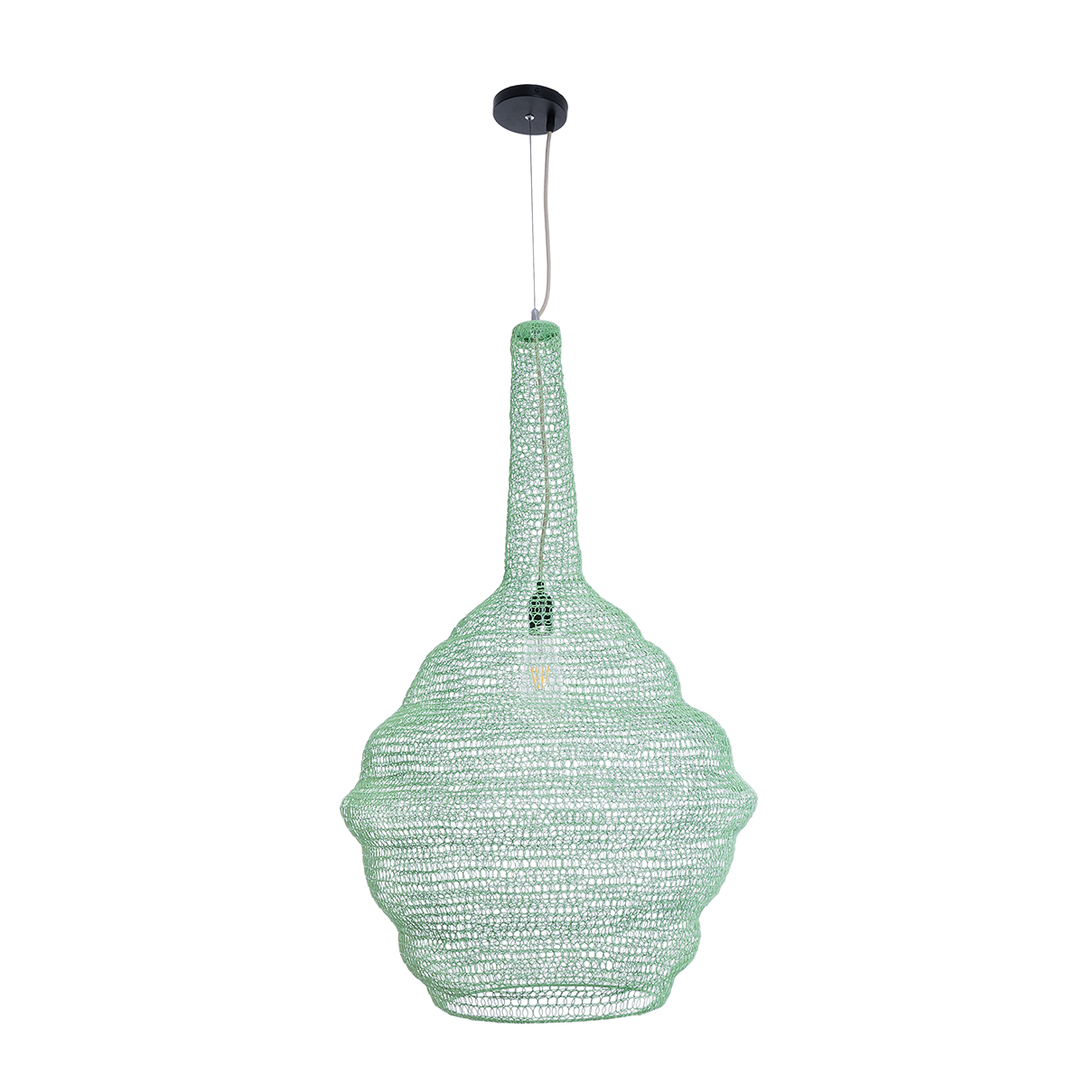 GloboStar® KENTUCKY 01885 Vintage Κρεμαστό Φωτιστικό Πλέγμα Μονόφωτο 1 x E27 IP20 Τιρκουάζ Μέταλλο - Μ60 x Π60 x Υ90cm
