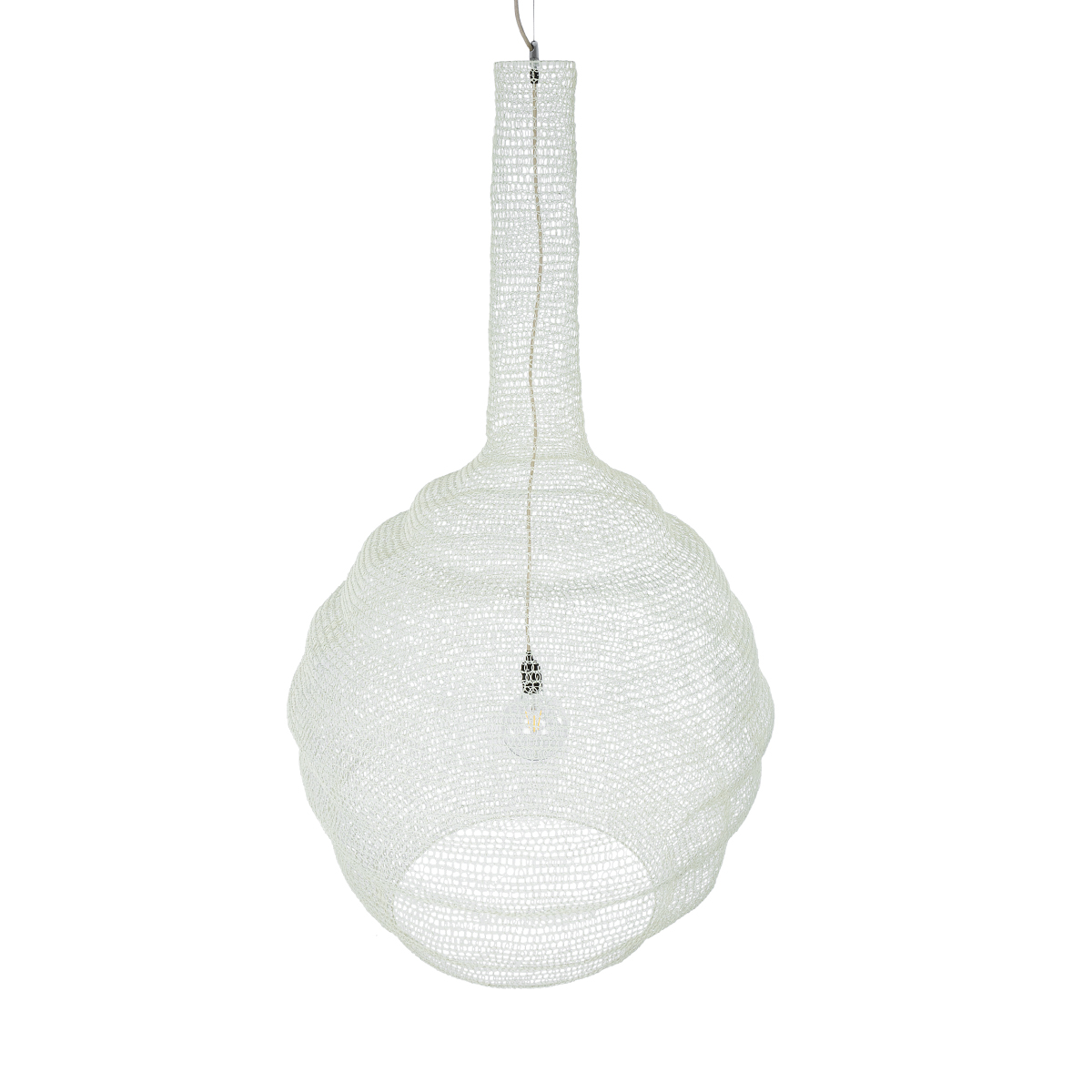 GloboStar® KENTUCKY 01886 Vintage Κρεμαστό Φωτιστικό Πλέγμα Μονόφωτο 1 x E27 IP20 Μπεζ Μέταλλο - Μ90 x Π90 x Υ110cm