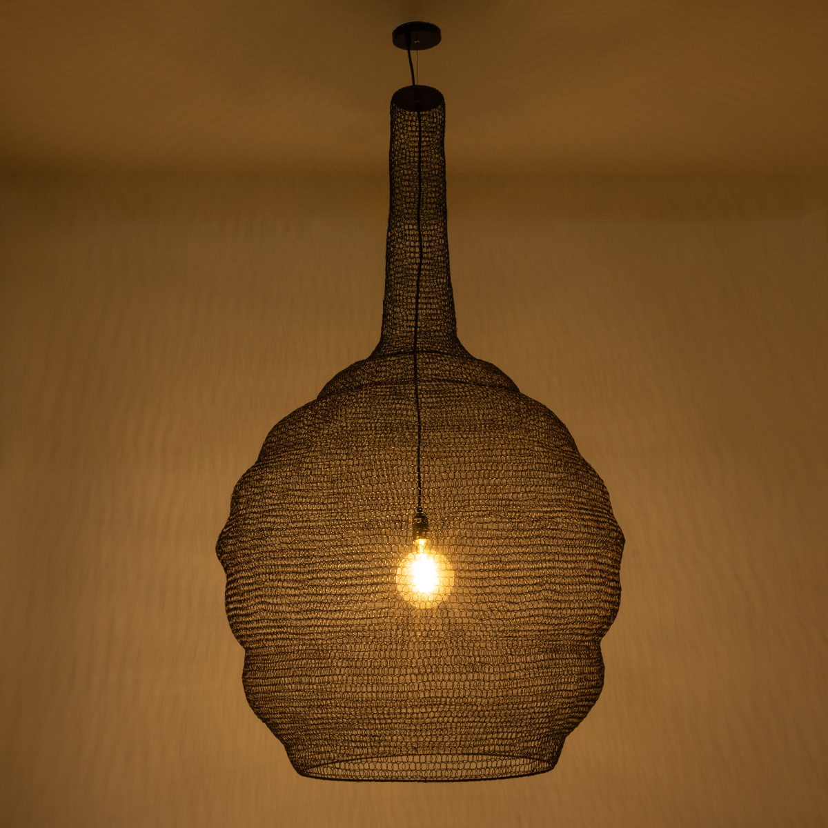 GloboStar® KENTUCKY 01887 Vintage Κρεμαστό Φωτιστικό Πλέγμα Μονόφωτο 1 x E27 IP20 Καφέ Μέταλλο - Μ90 x Π90 x Y110cm