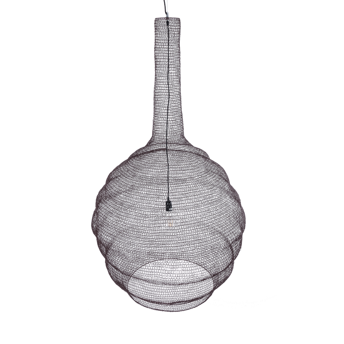 GloboStar® KENTUCKY 01887 Vintage Κρεμαστό Φωτιστικό Πλέγμα Μονόφωτο 1 x E27 IP20 Καφέ Μέταλλο - Μ90 x Π90 x Y110cm