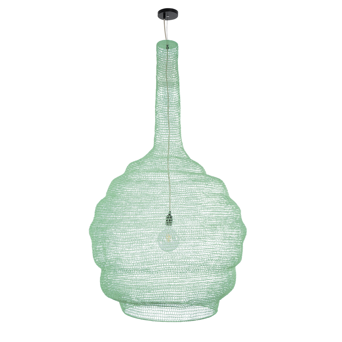 GloboStar® KENTUCKY 01888 Vintage Κρεμαστό Φωτιστικό Πλέγμα Μονόφωτο 1 x E27 IP20 Τιρκουάζ Μέταλλο - Μ90 x Π90 x Y110cm