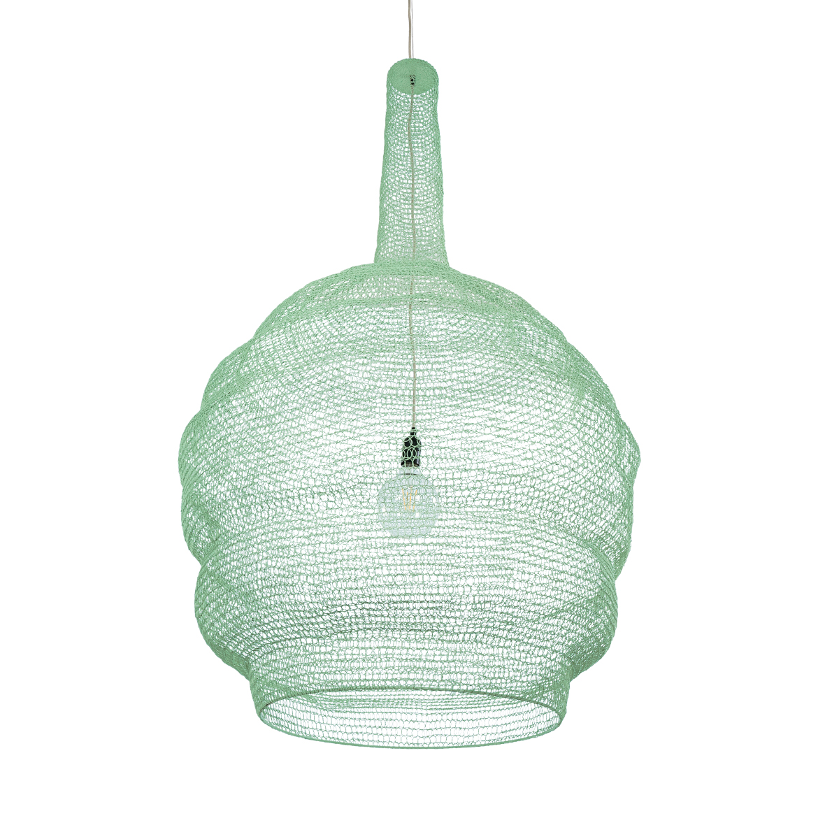 GloboStar® KENTUCKY 01888 Vintage Κρεμαστό Φωτιστικό Πλέγμα Μονόφωτο 1 x E27 IP20 Τιρκουάζ Μέταλλο - Μ90 x Π90 x Y110cm