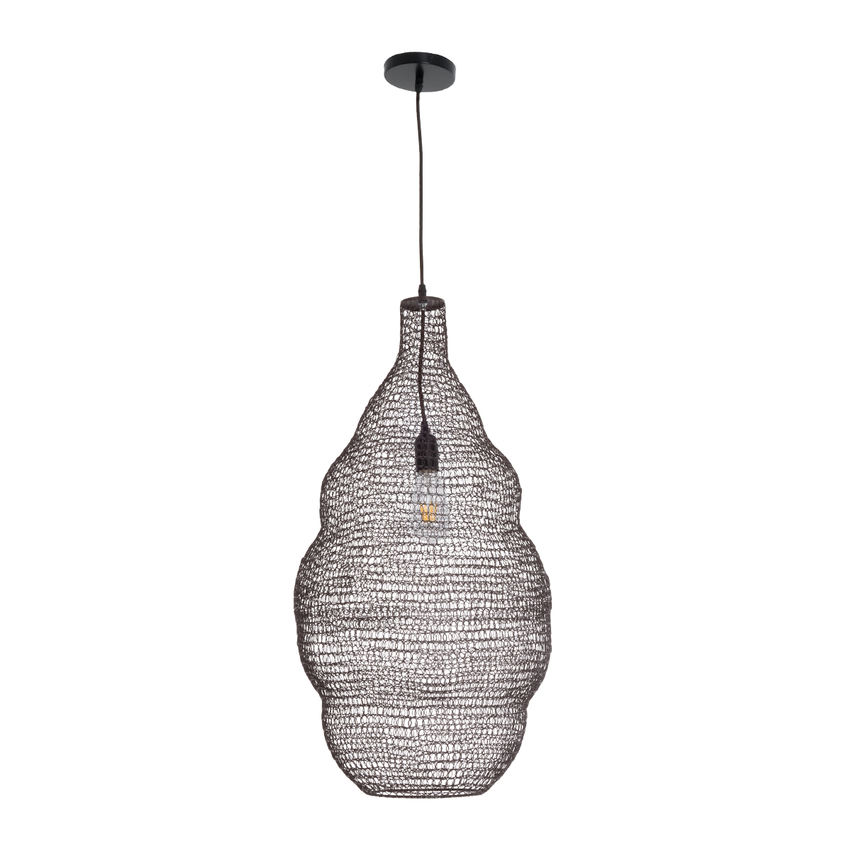 GloboStar® KENTUCKY 01896 Vintage Κρεμαστό Φωτιστικό Πλέγμα Μονόφωτο 1 x E27 IP20 Καφέ Μέταλλο - Μ40 x Π40 x Υ70cm