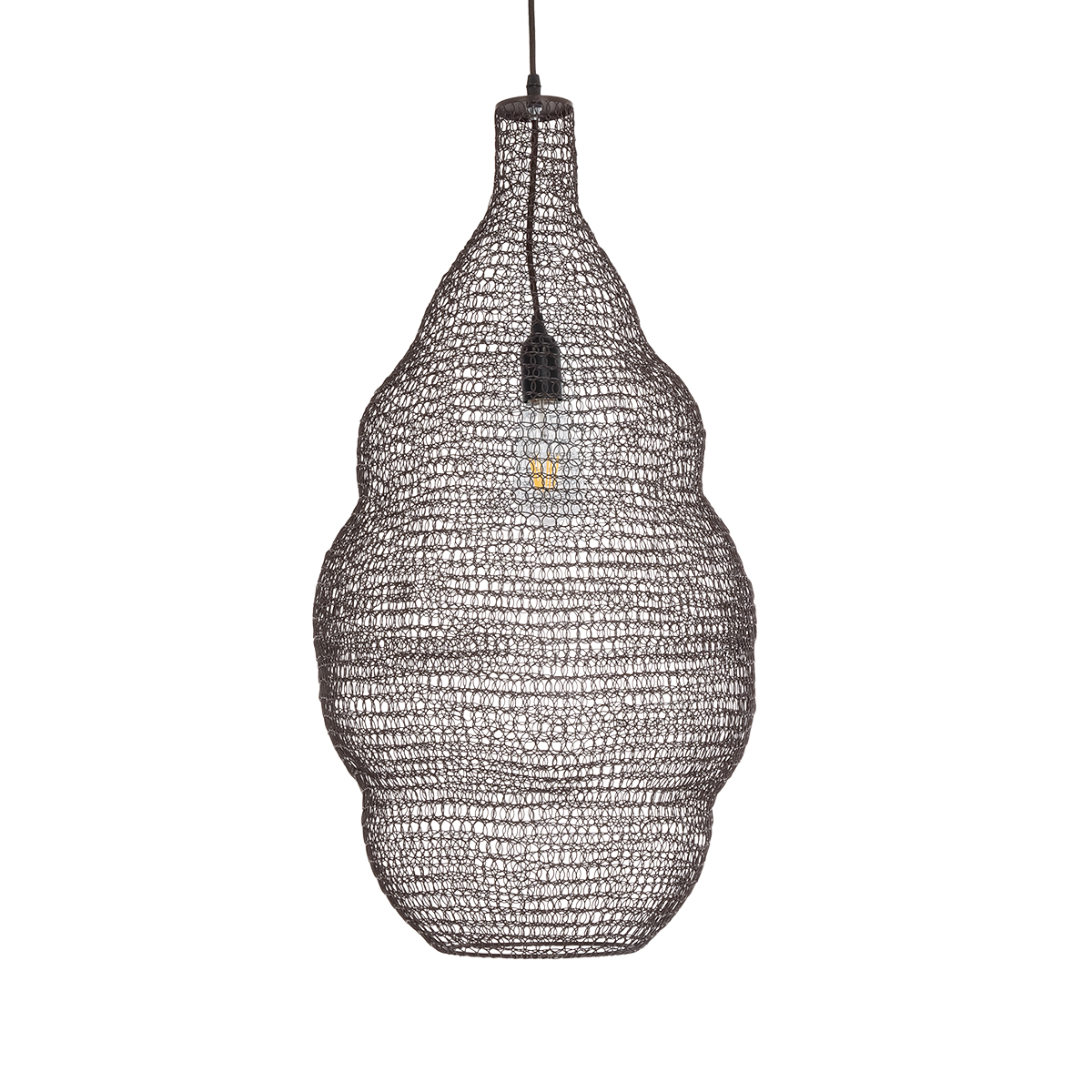 GloboStar® KENTUCKY 01896 Vintage Κρεμαστό Φωτιστικό Πλέγμα Μονόφωτο 1 x E27 IP20 Καφέ Μέταλλο - Μ40 x Π40 x Υ70cm