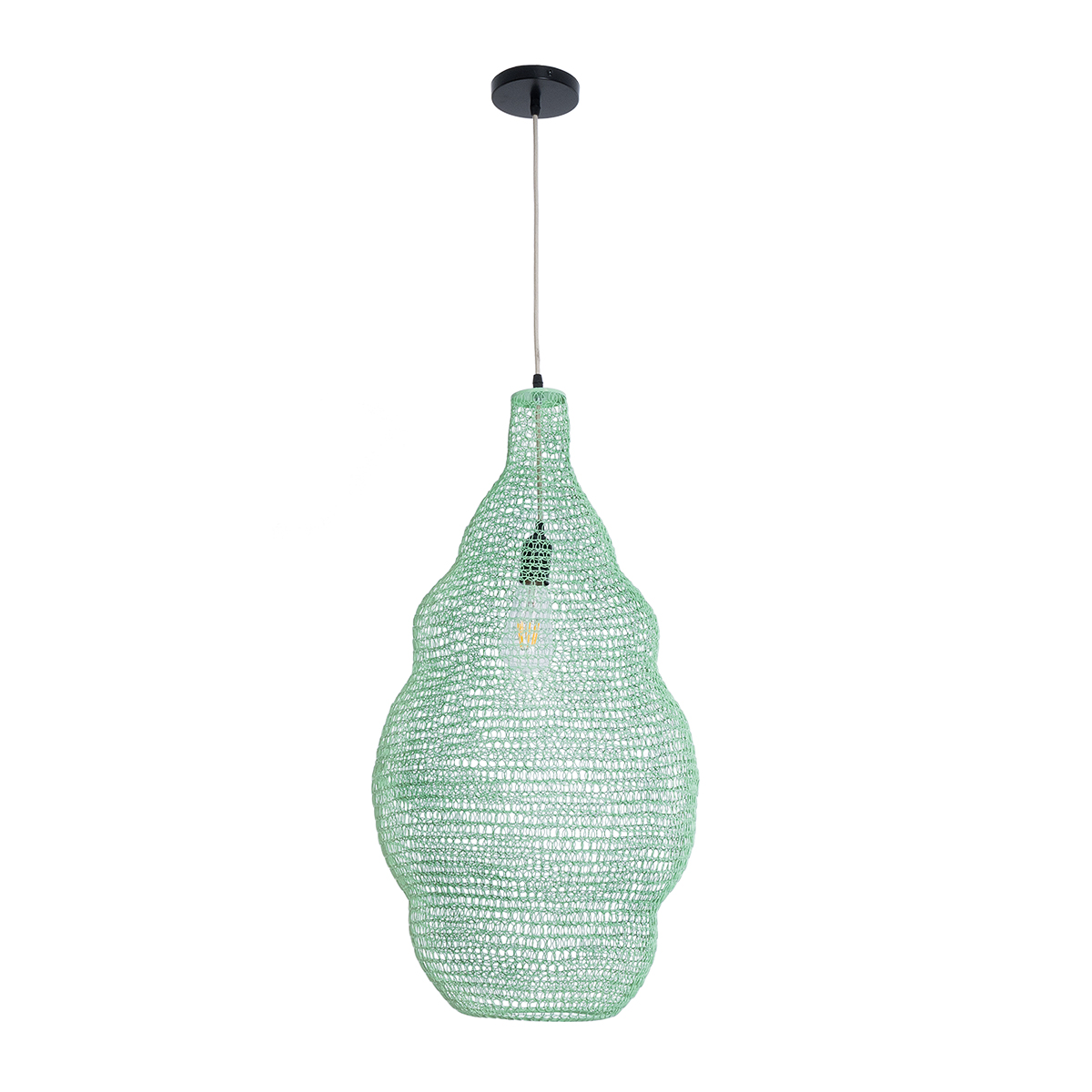 GloboStar® KENTUCKY 01897 Vintage Κρεμαστό Φωτιστικό Πλέγμα Μονόφωτο 1 x E27 IP20 Τιρκουάζ Μέταλλο - Μ40 x Π40 x Υ70cm