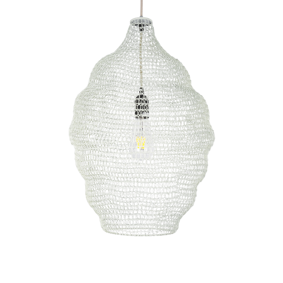 GloboStar® KENTUCKY 01898 Vintage Κρεμαστό Φωτιστικό Πλέγμα Μονόφωτο 1 x E27 IP20 Μπεζ Μέταλλο - Μ40 x Π40 x Y60cm
