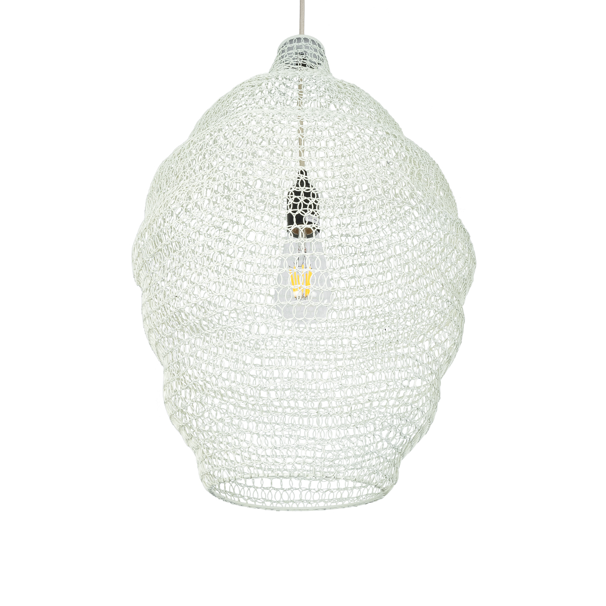 GloboStar® KENTUCKY 01898 Vintage Κρεμαστό Φωτιστικό Πλέγμα Μονόφωτο 1 x E27 IP20 Μπεζ Μέταλλο - Μ40 x Π40 x Y60cm