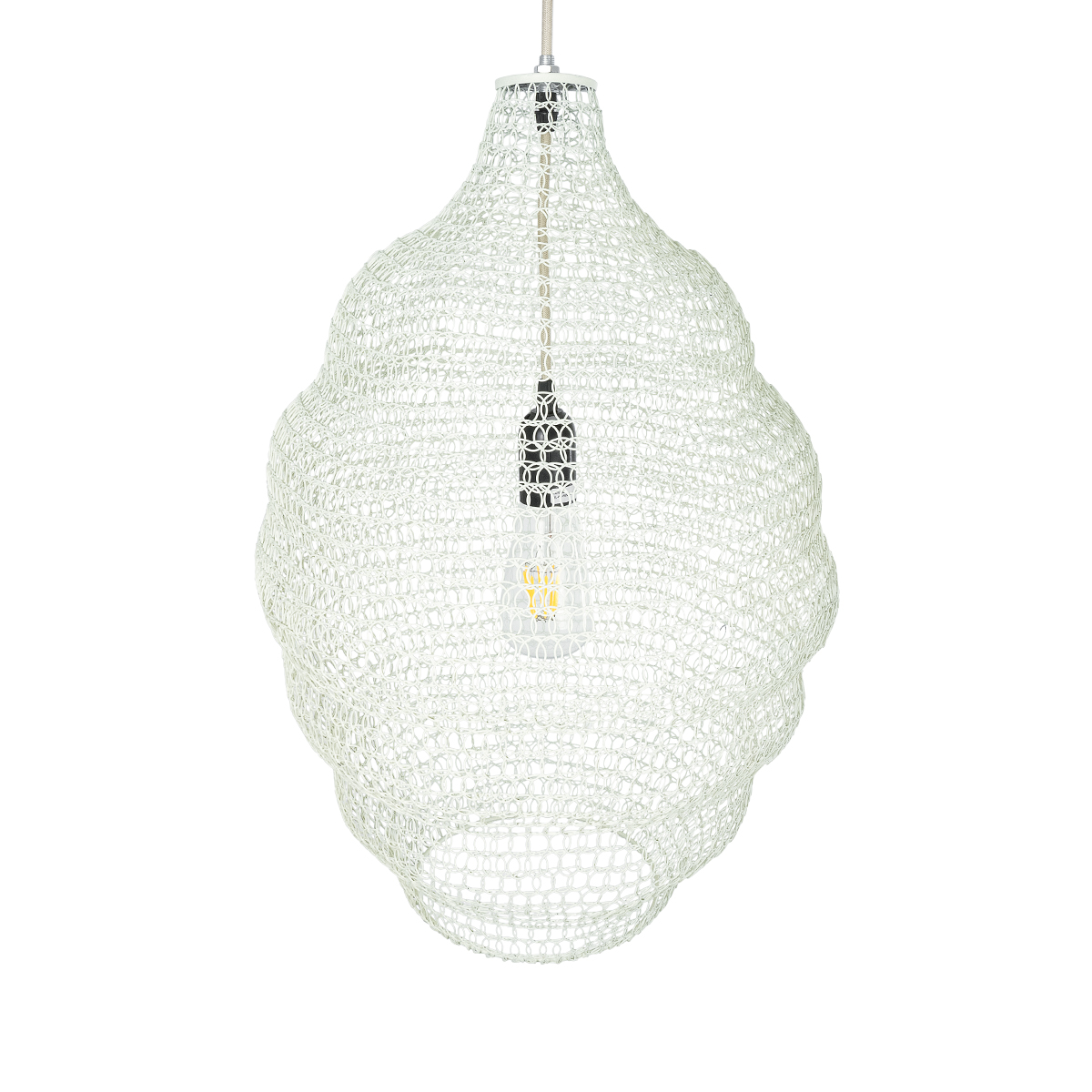 GloboStar® KENTUCKY 01898 Vintage Κρεμαστό Φωτιστικό Πλέγμα Μονόφωτο 1 x E27 IP20 Μπεζ Μέταλλο - Μ40 x Π40 x Y60cm