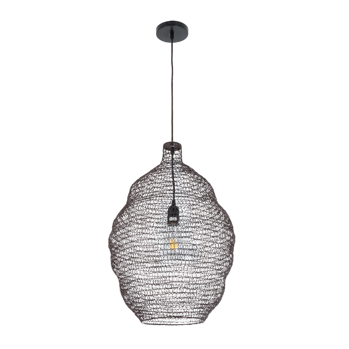 GloboStar® KENTUCKY 01899 Vintage Κρεμαστό Φωτιστικό Πλέγμα Μονόφωτο 1 x E27 IP20 Καφέ Μέταλλο - Μ40 x Π40 x Y60cm