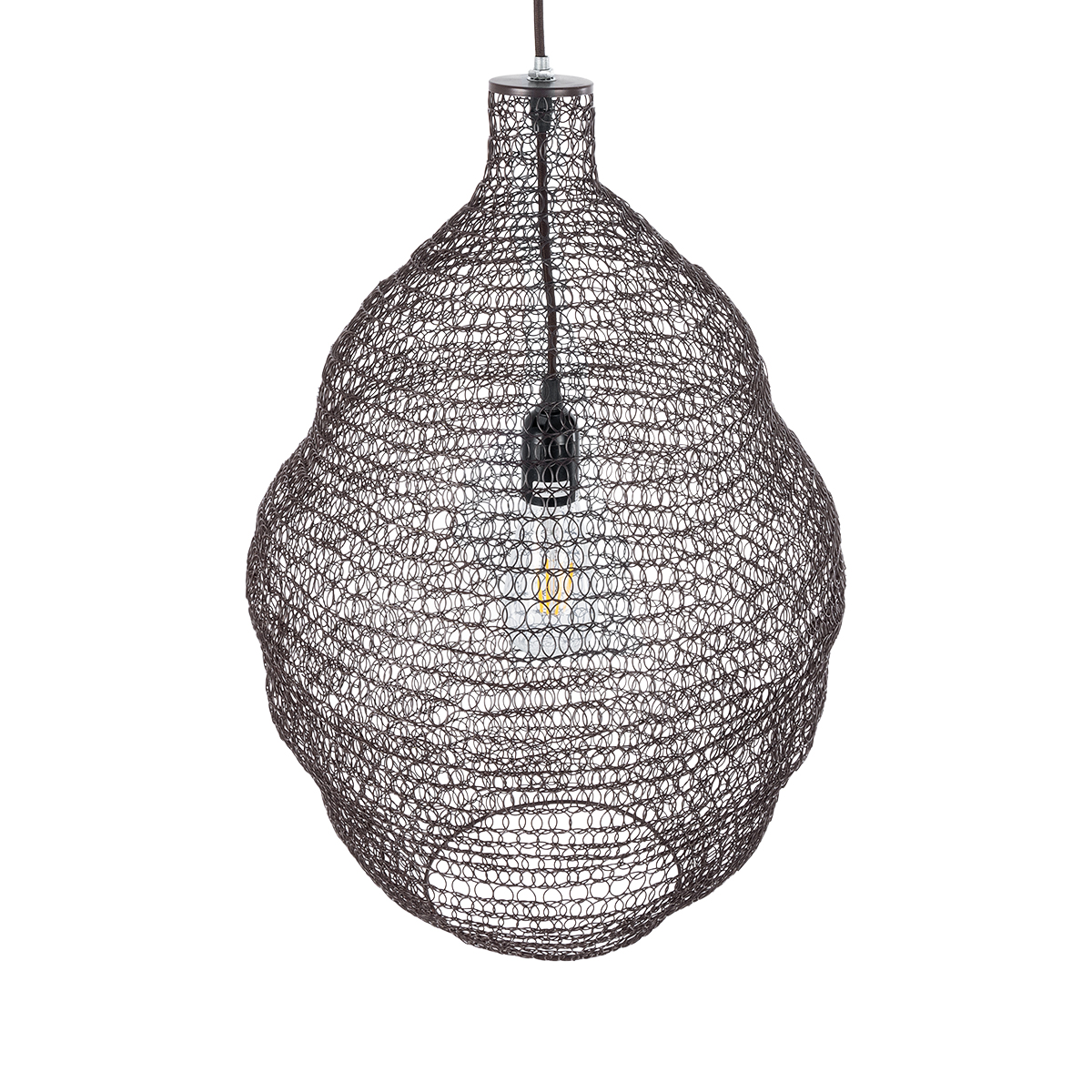 GloboStar® KENTUCKY 01899 Vintage Κρεμαστό Φωτιστικό Πλέγμα Μονόφωτο 1 x E27 IP20 Καφέ Μέταλλο - Μ40 x Π40 x Y60cm