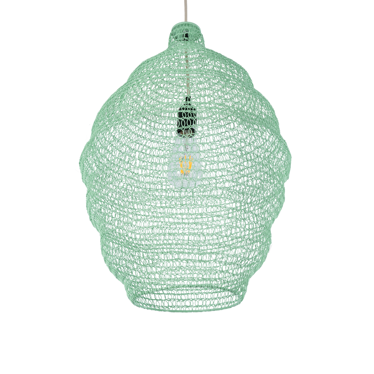 GloboStar® KENTUCKY 01900 Vintage Κρεμαστό Φωτιστικό Πλέγμα Μονόφωτο 1 x E27 IP20 Τιρκουάζ Μέταλλο - Μ40 x Π40 x Y60cm