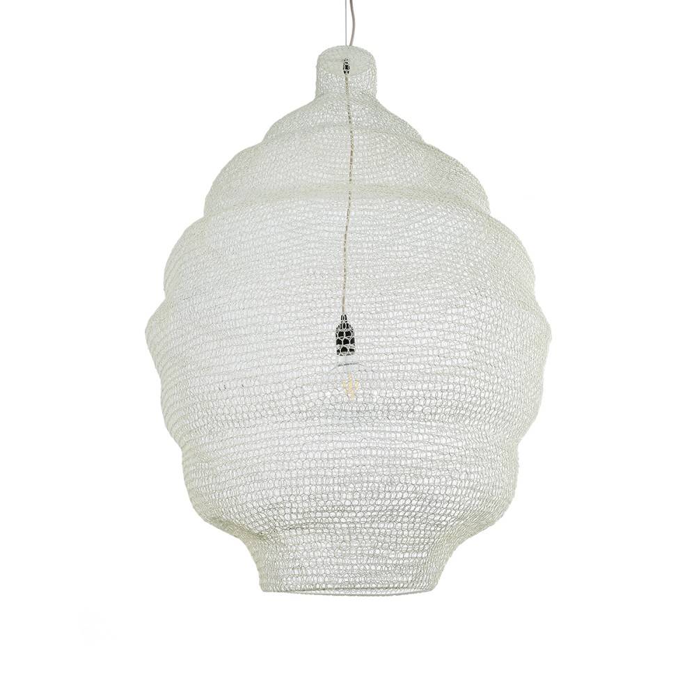 GloboStar® KENTUCKY 01901 Vintage Κρεμαστό Φωτιστικό Πλέγμα Μονόφωτο 1 x E27 IP20 Μπεζ Μέταλλο - Μ80 x Π80 x Y110cm