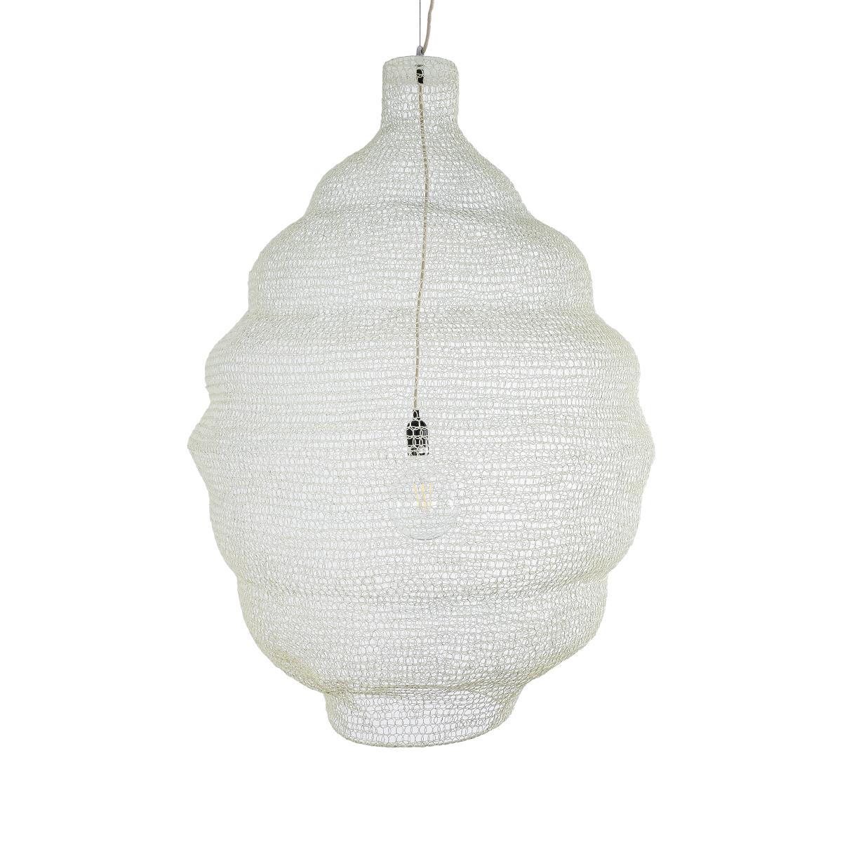 GloboStar® KENTUCKY 01901 Vintage Κρεμαστό Φωτιστικό Πλέγμα Μονόφωτο 1 x E27 IP20 Μπεζ Μέταλλο - Μ80 x Π80 x Y110cm