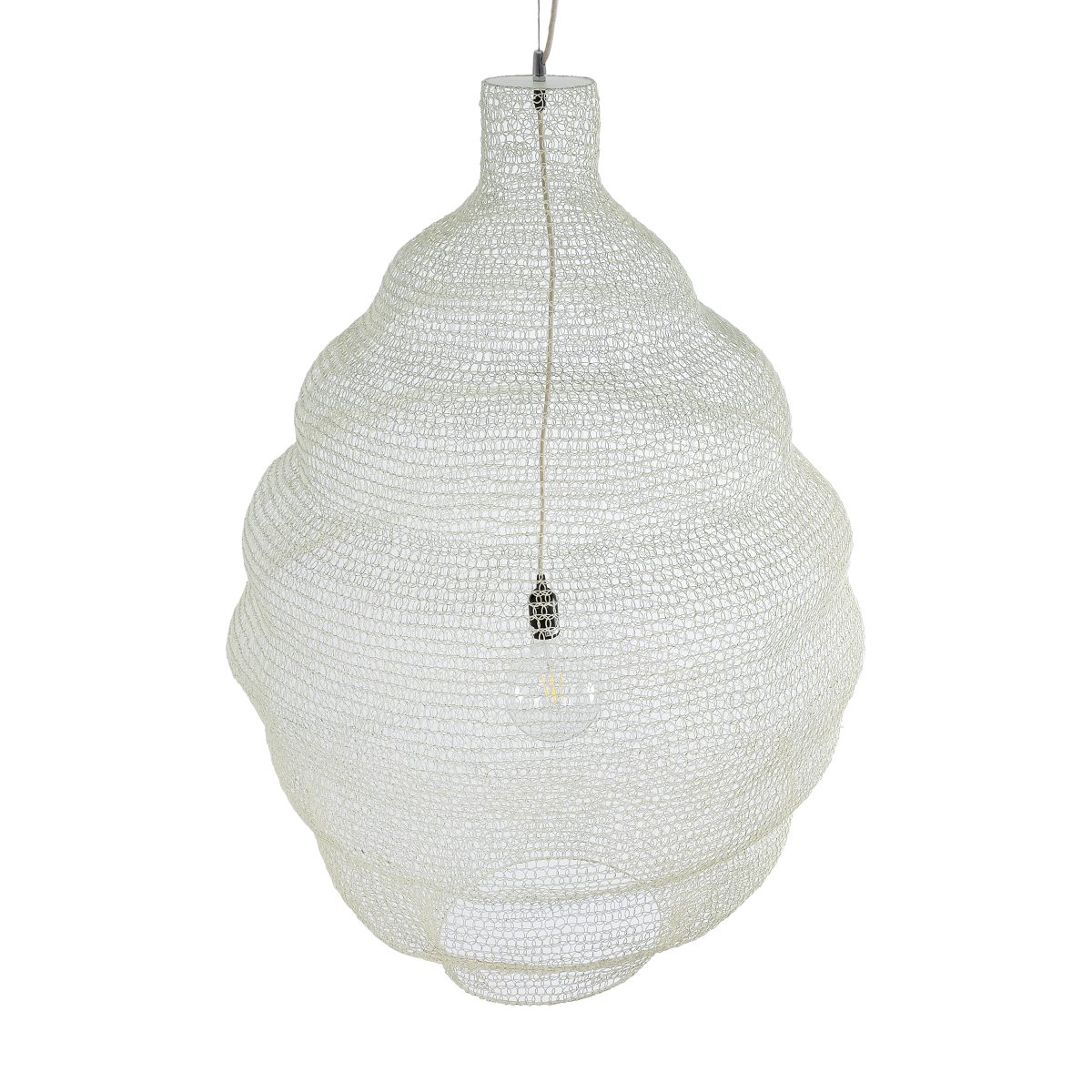 GloboStar® KENTUCKY 01901 Vintage Κρεμαστό Φωτιστικό Πλέγμα Μονόφωτο 1 x E27 IP20 Μπεζ Μέταλλο - Μ80 x Π80 x Y110cm