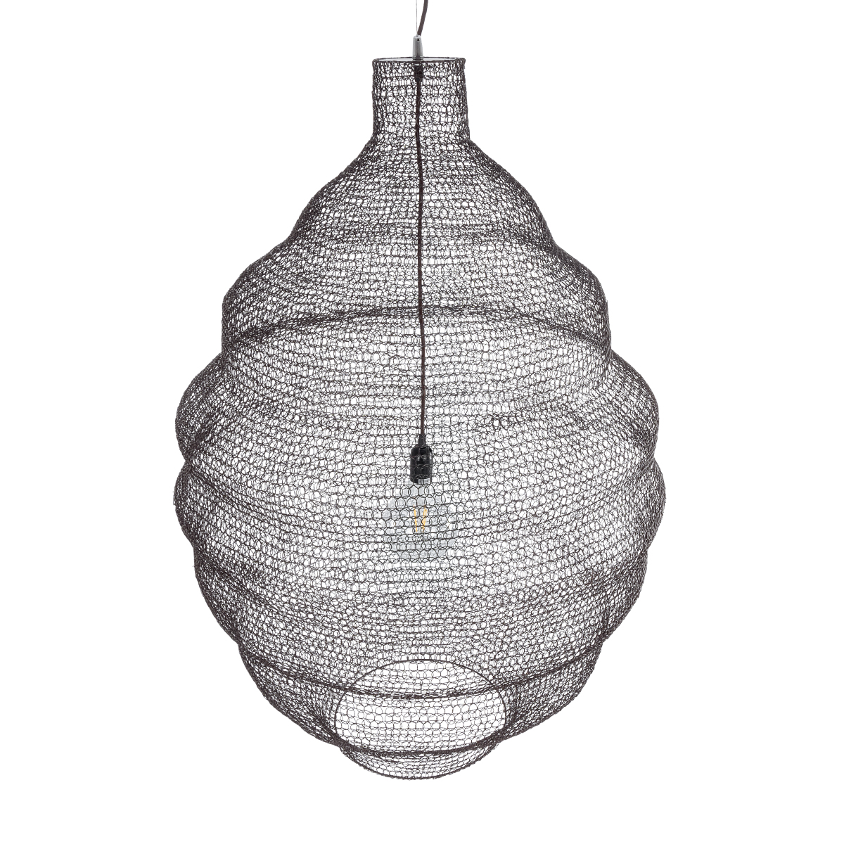 GloboStar® KENTUCKY 01902 Vintage Κρεμαστό Φωτιστικό Πλέγμα Μονόφωτο 1 x E27 IP20 Καφέ Μέταλλο - Μ80 x Π80 x Y110cm