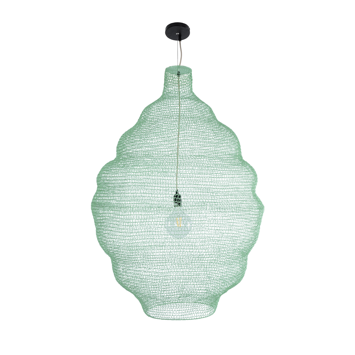 GloboStar® KENTUCKY 01903 Vintage Κρεμαστό Φωτιστικό Πλέγμα Μονόφωτο 1 x E27 IP20 Τιρκουάζ Μέταλλο - Μ80 x Π80 x Y110cm