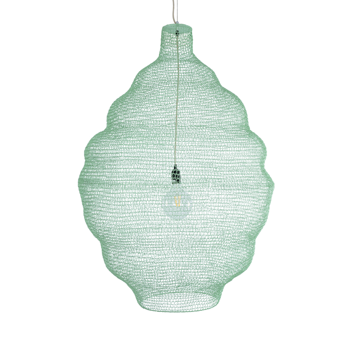 GloboStar® KENTUCKY 01903 Vintage Κρεμαστό Φωτιστικό Πλέγμα Μονόφωτο 1 x E27 IP20 Τιρκουάζ Μέταλλο - Μ80 x Π80 x Y110cm