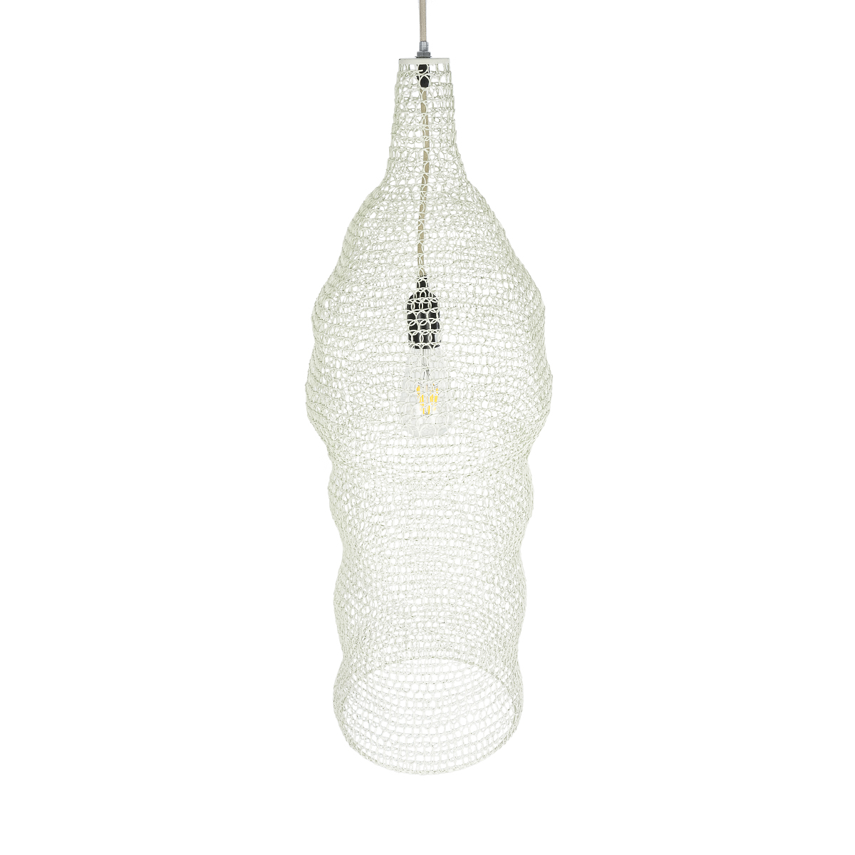 GloboStar® KENTUCKY 01904 Vintage Κρεμαστό Φωτιστικό Πλέγμα Μονόφωτο 1 x E27 IP20 Μπεζ Μέταλλο - Μ30 x Π30 x Y80cm