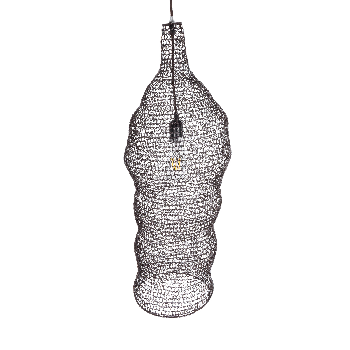 GloboStar® KENTUCKY 01905 Vintage Κρεμαστό Φωτιστικό Πλέγμα Μονόφωτο 1 x E27 IP20 Καφέ Μέταλλο - Μ30 x Π30 x Y80cm