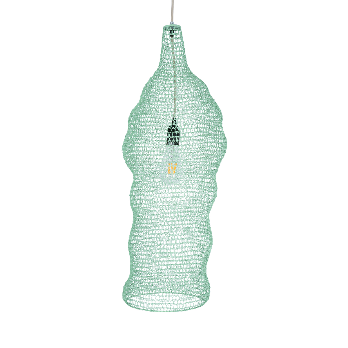GloboStar® KENTUCKY 01906 Vintage Κρεμαστό Φωτιστικό Πλέγμα Μονόφωτο 1 x E27 IP20 Τιρκουάζ Μέταλλο - Μ30 x Π30 x Y80cm