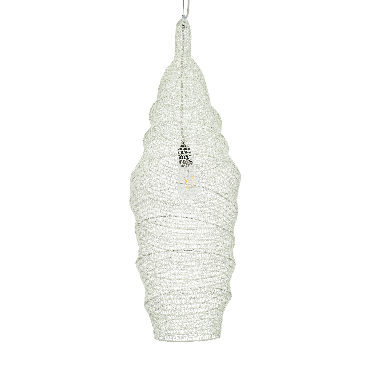 GloboStar® KENTUCKY 01907 Vintage Κρεμαστό Φωτιστικό Πλέγμα Μονόφωτο 1 x E27 IP20 Μπεζ Μέταλλο - Μ30 x Π30 x Y105m